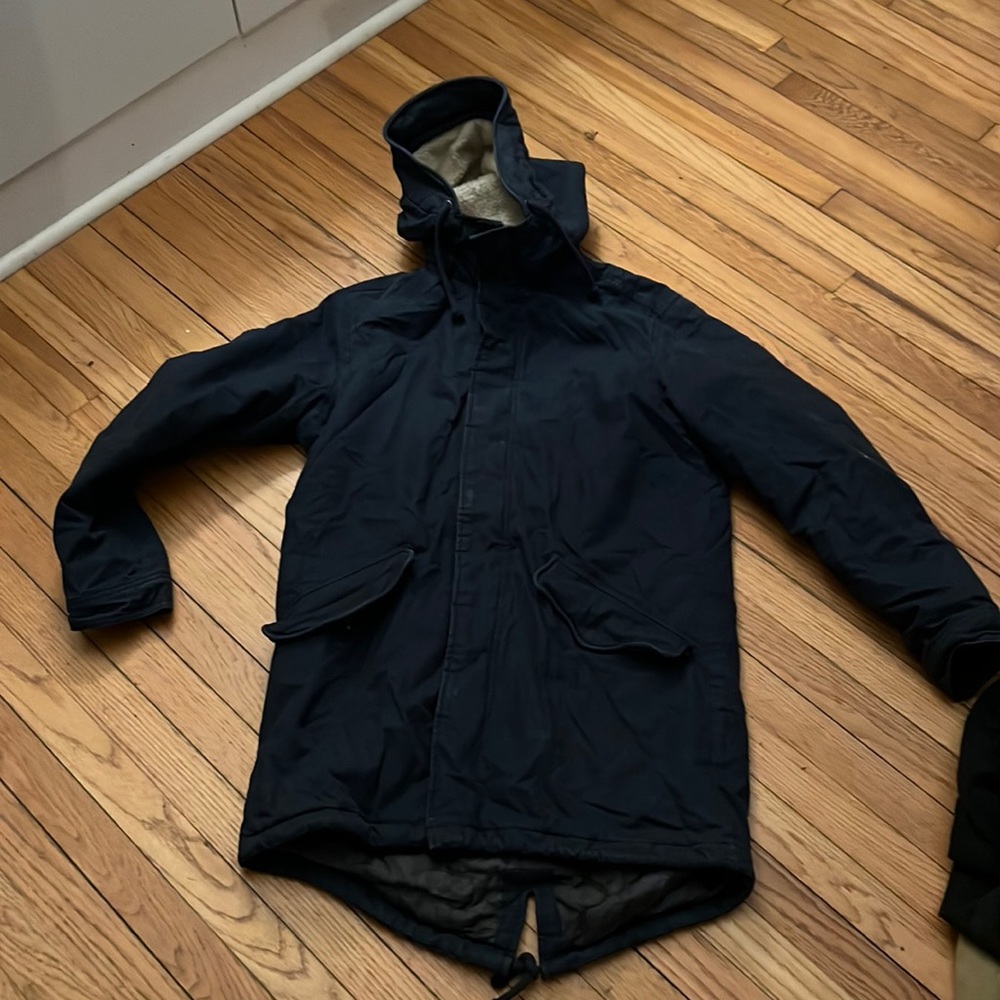 Jack and JONES navy jacket long tail soft inside